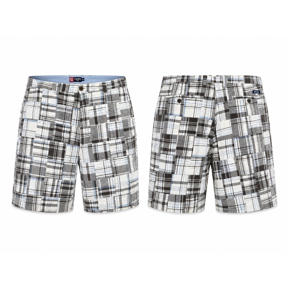 Chaps Mens Blue Yellow Patchwork Plaid Tropical Palm Cotton‎ Shorts Size 40